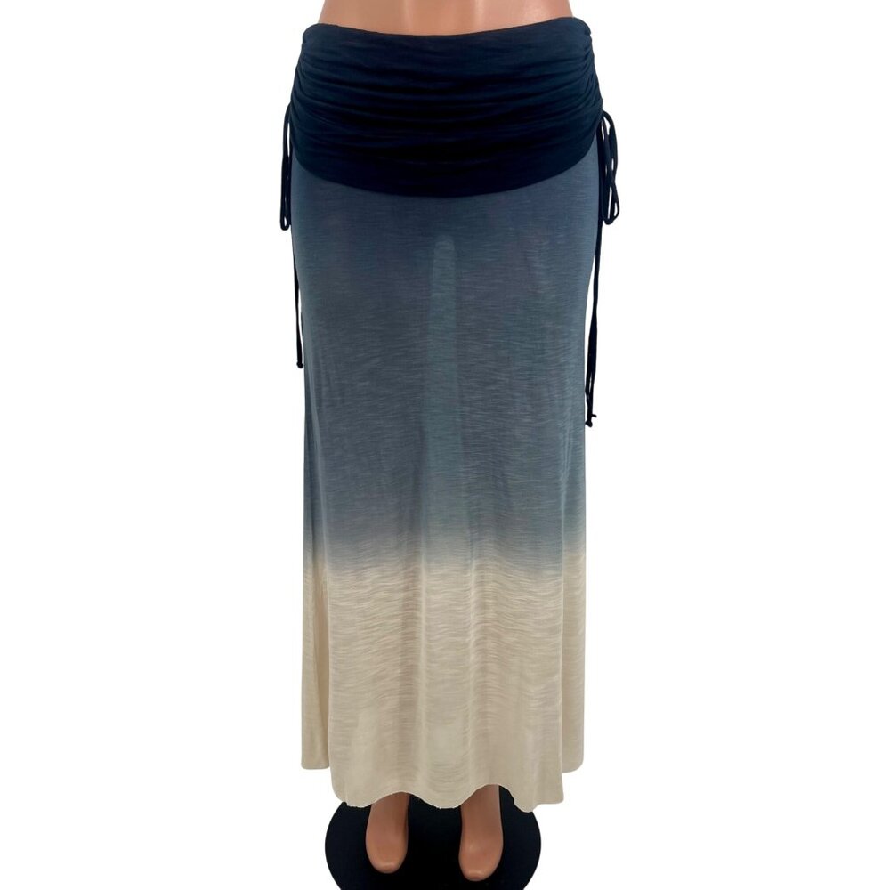 Young Fabulous & Broke Blue Ombre Fold Over Waist Ruched Sides Boho Maxi Skirt - Picture 15 of 16
